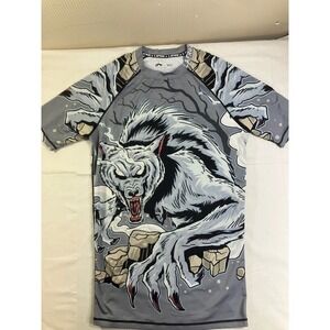 LAFROI Mens Werewolf Compression Rash Guard Gray Short Sleeve MMA BJJ Shirt MD